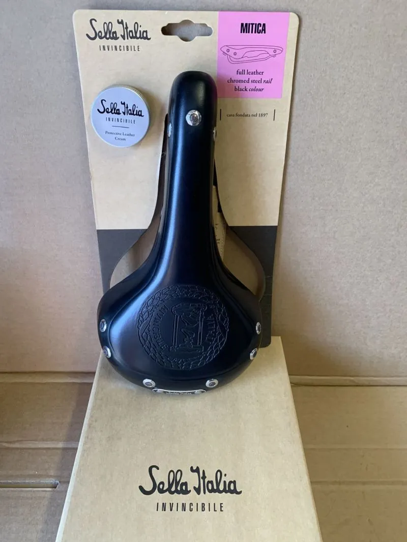 SELLE ITALIA Mitica Black Leather Saddle, Leather Cream, tools and Gift Box