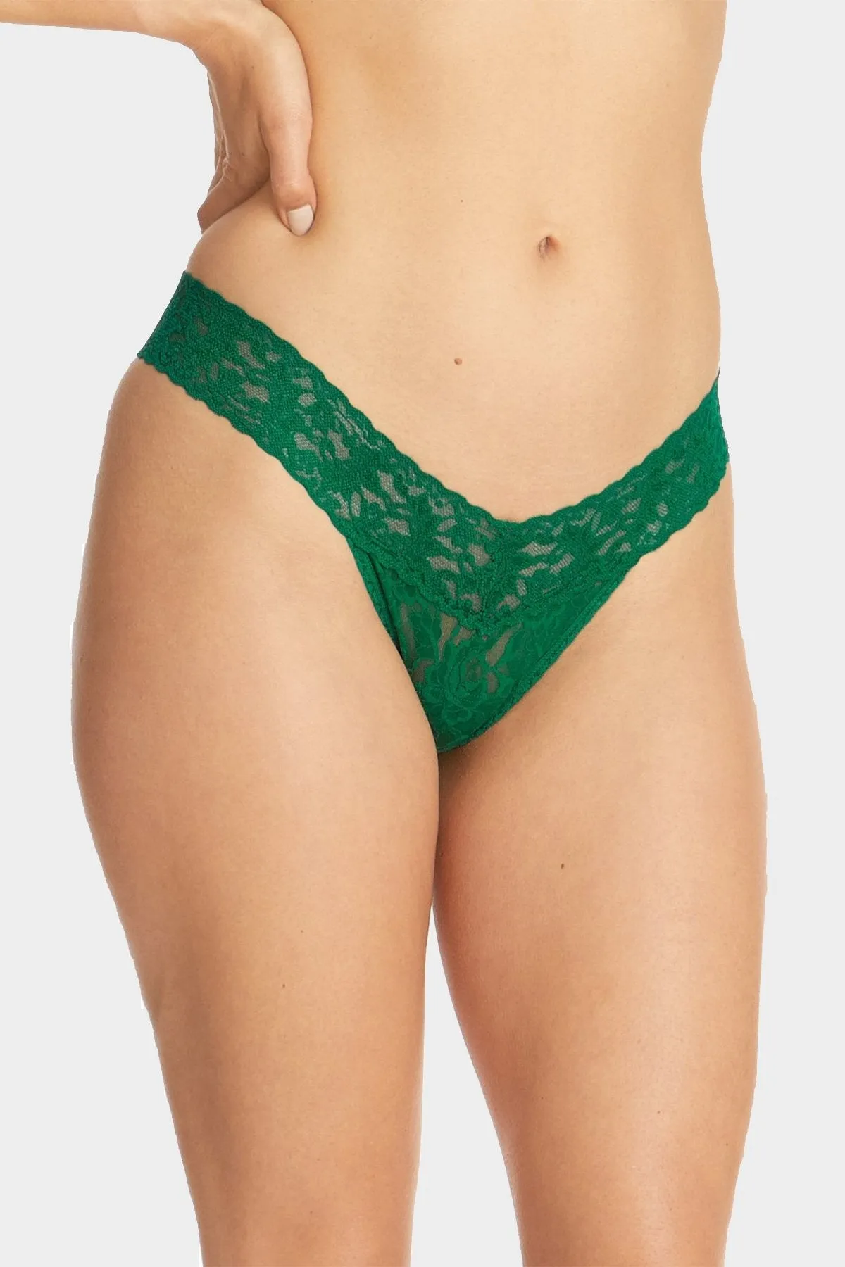 Signature Lace Low Rise Thong in Green Envy