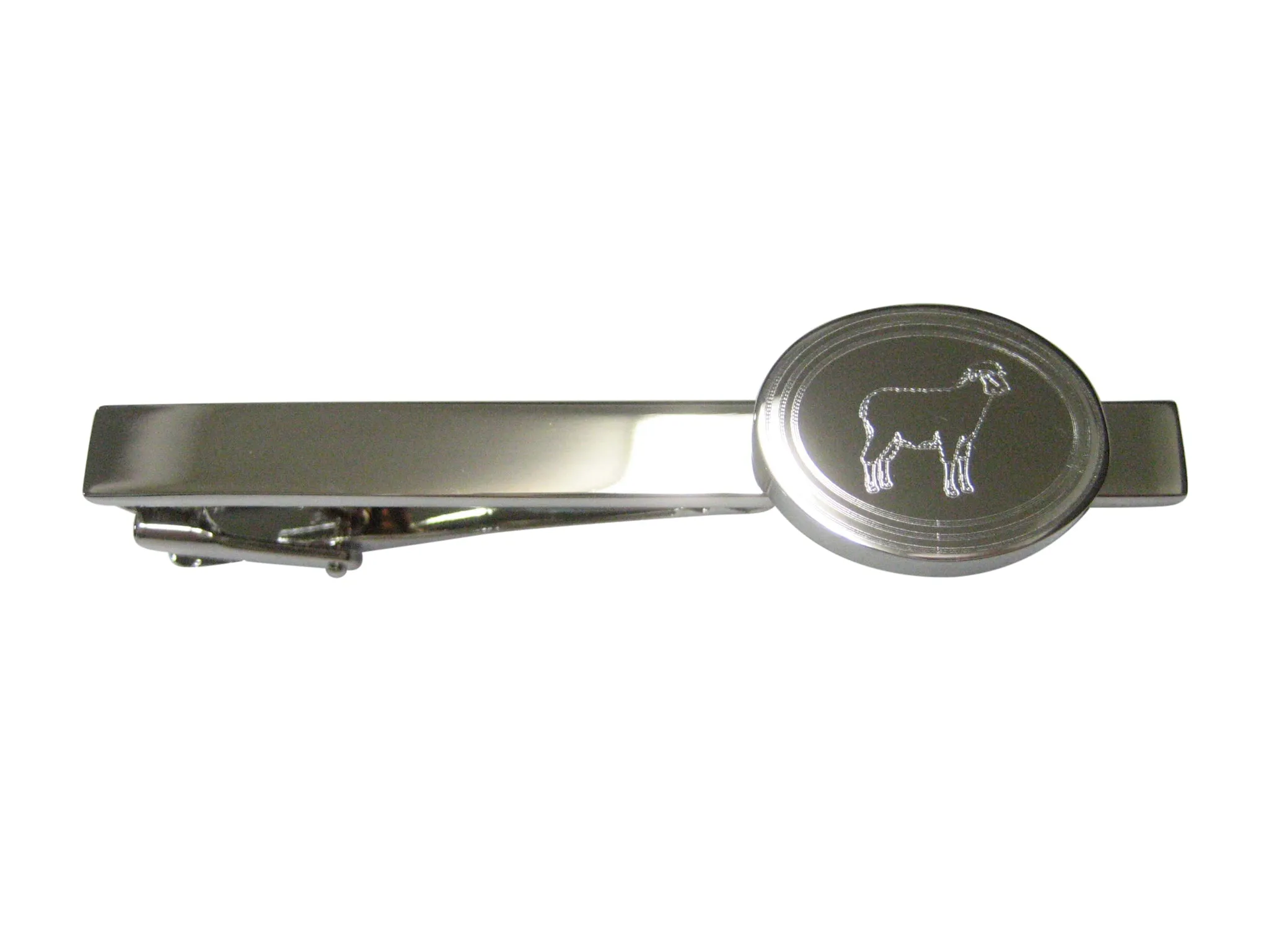 Silver Toned Etched Oval Sheep Tie Clip