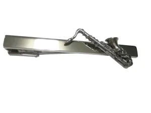 Silver Toned Textured Musical Saxophone Square Tie Clip