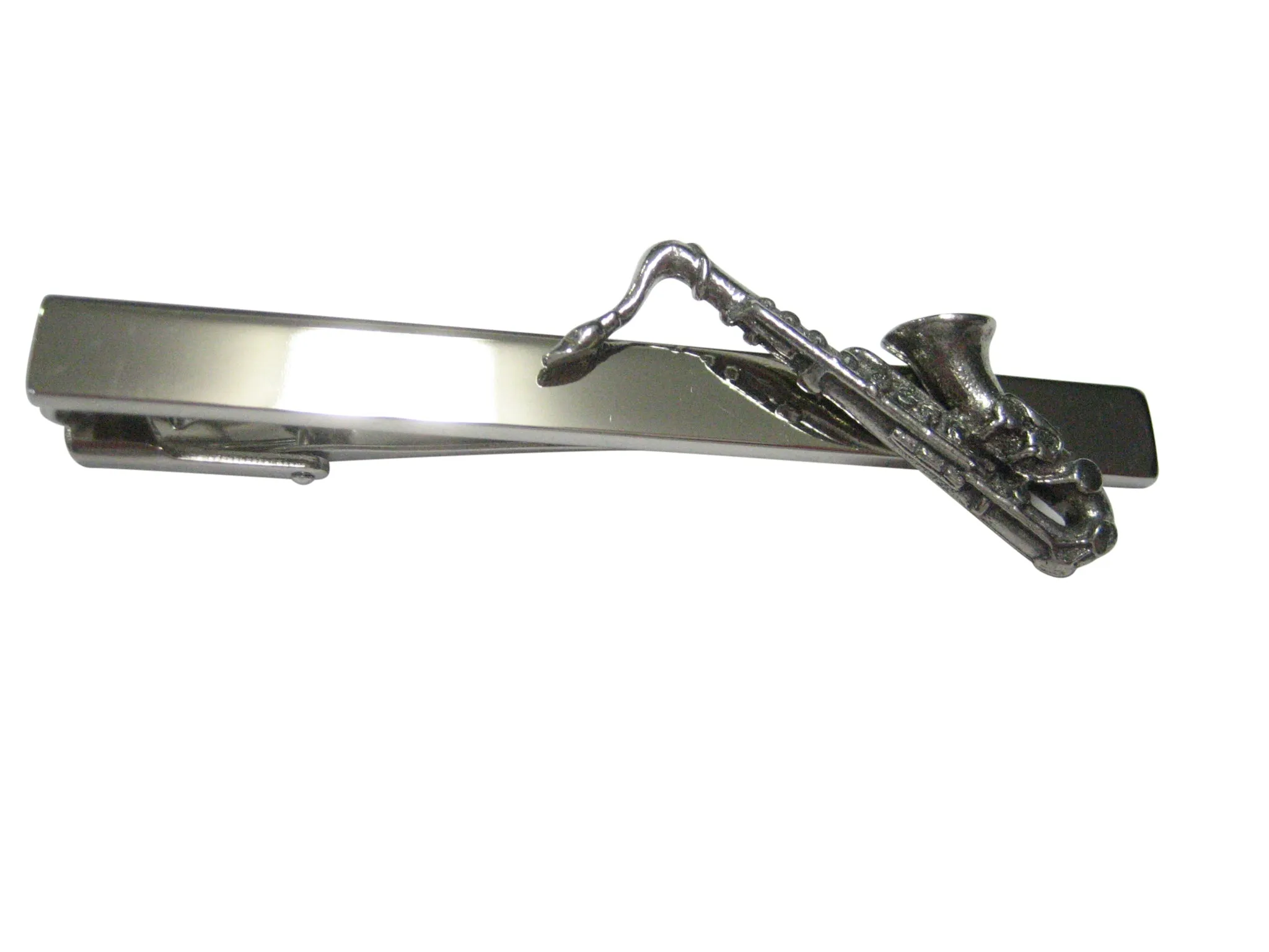 Silver Toned Textured Musical Saxophone Square Tie Clip