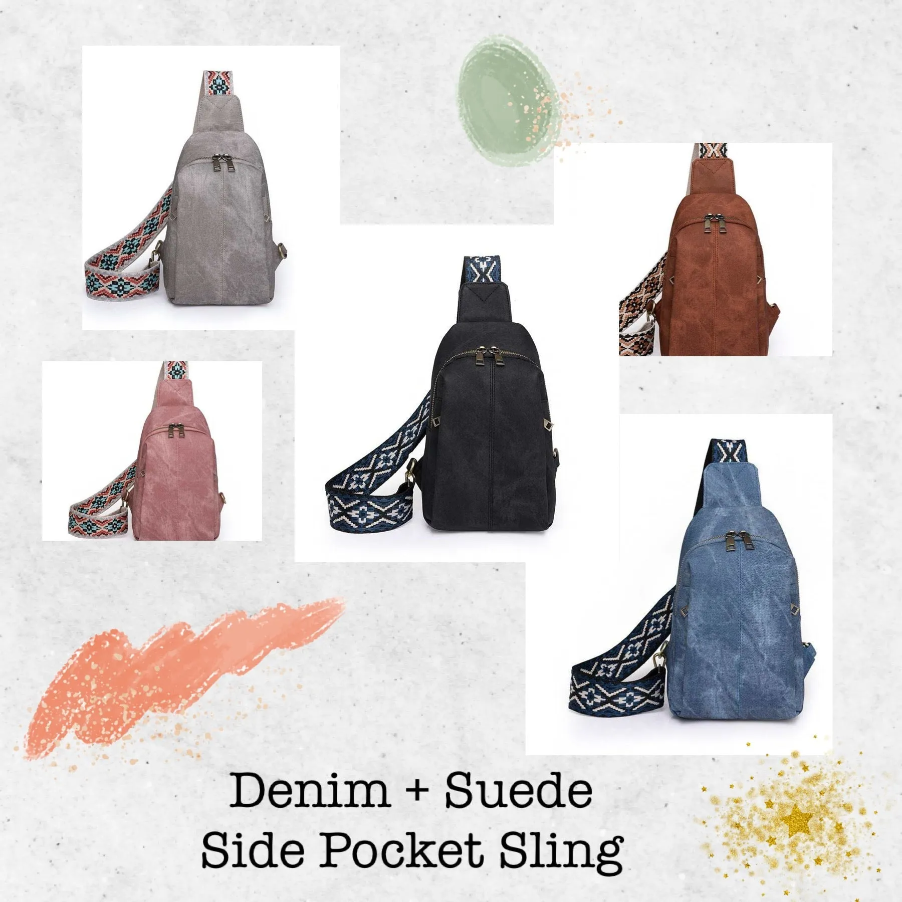 Sling Bag - Denim Suede - Side Zip
