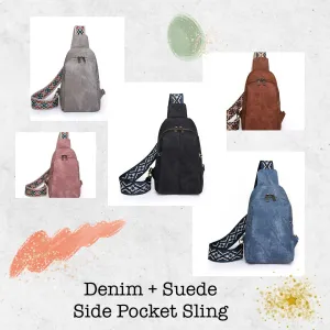 Sling Bag - Denim Suede - Side Zip