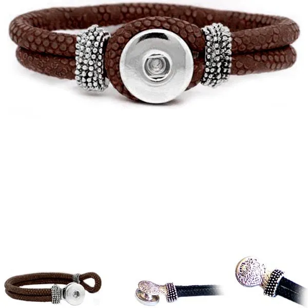 Snap button bracelet base 18mm round PU Leather silver finding U PICK color