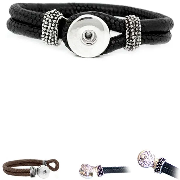 Snap button bracelet base 18mm round PU Leather silver finding U PICK color