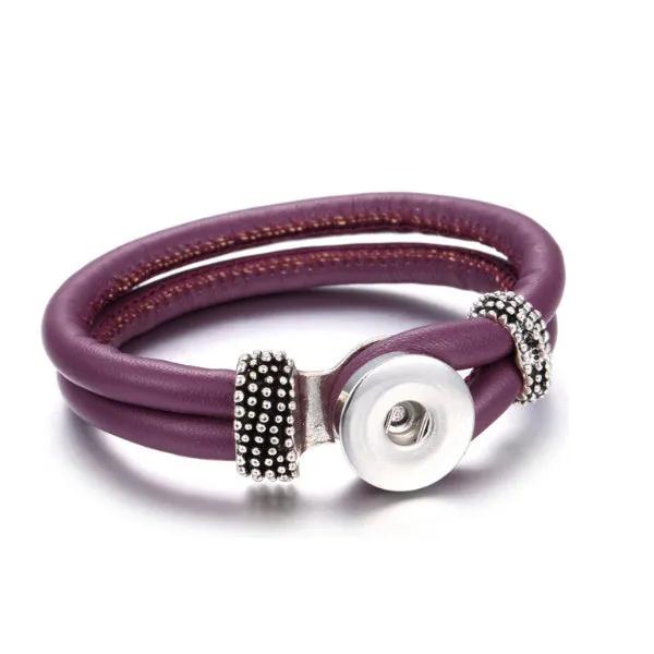 Snap button bracelet base 18mm round PU Leather silver finding U PICK color