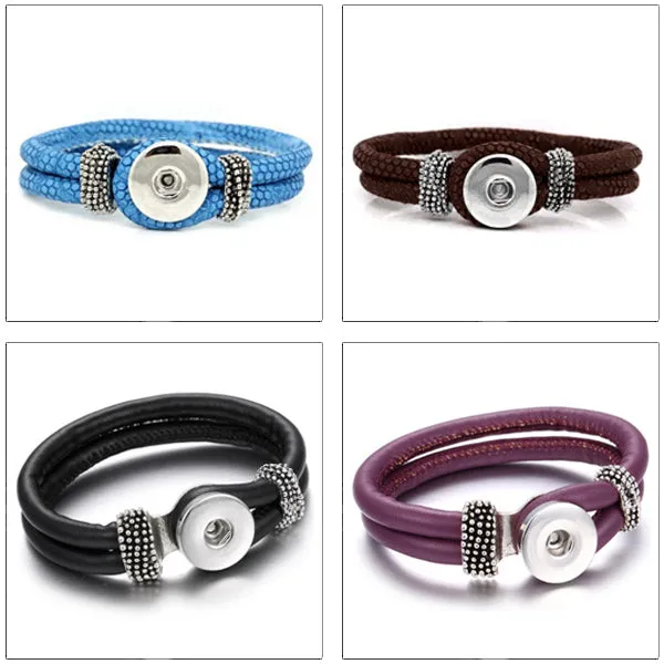 Snap button bracelet base 18mm round PU Leather silver finding U PICK color