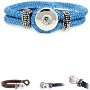 Snap button bracelet base 18mm round PU Leather silver finding U PICK color