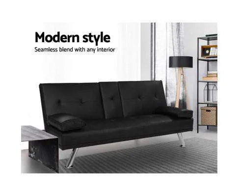 Sofa Bed Lounge Futon Couch 3 Seater Leather Cup Holder Recliner