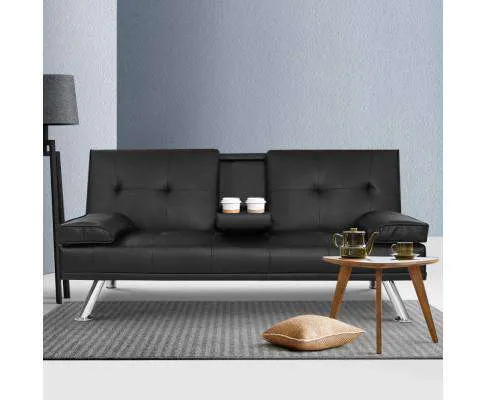 Sofa Bed Lounge Futon Couch 3 Seater Leather Cup Holder Recliner