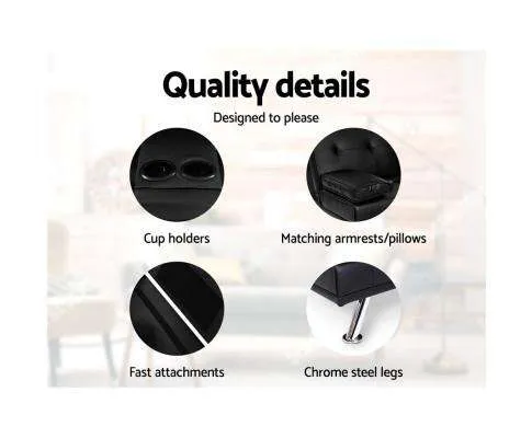Sofa Bed Lounge Futon Couch 3 Seater Leather Cup Holder Recliner