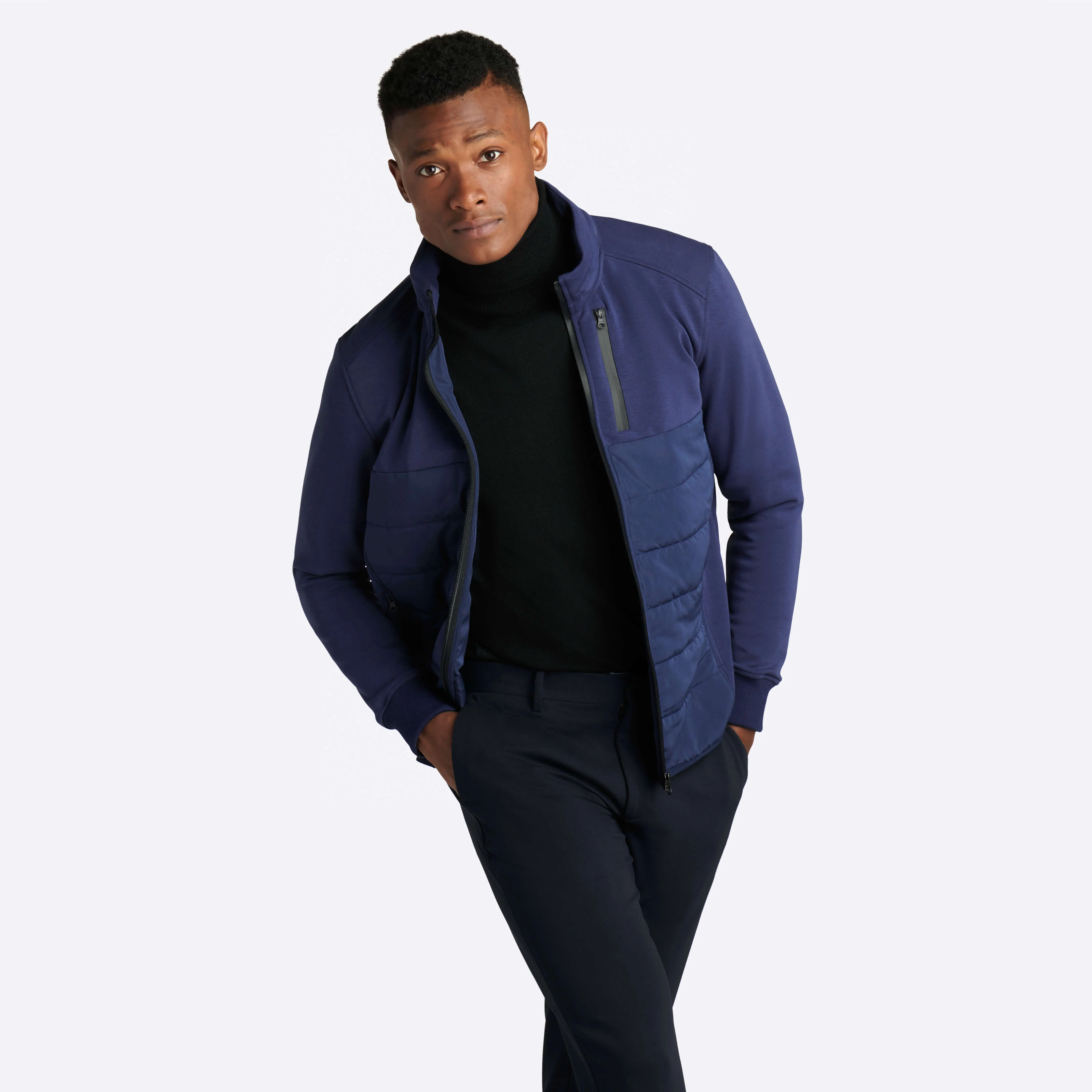 Solid Mock Neck Jacket with Hood