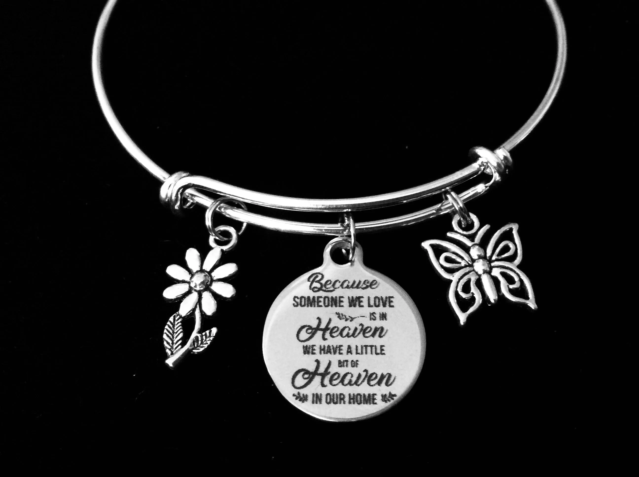 Someone We Love Is In Heaven Memorial Expandable Charm Bracelet Adjustable Wire Bangle Silver Memorial One Size Fits All Gift