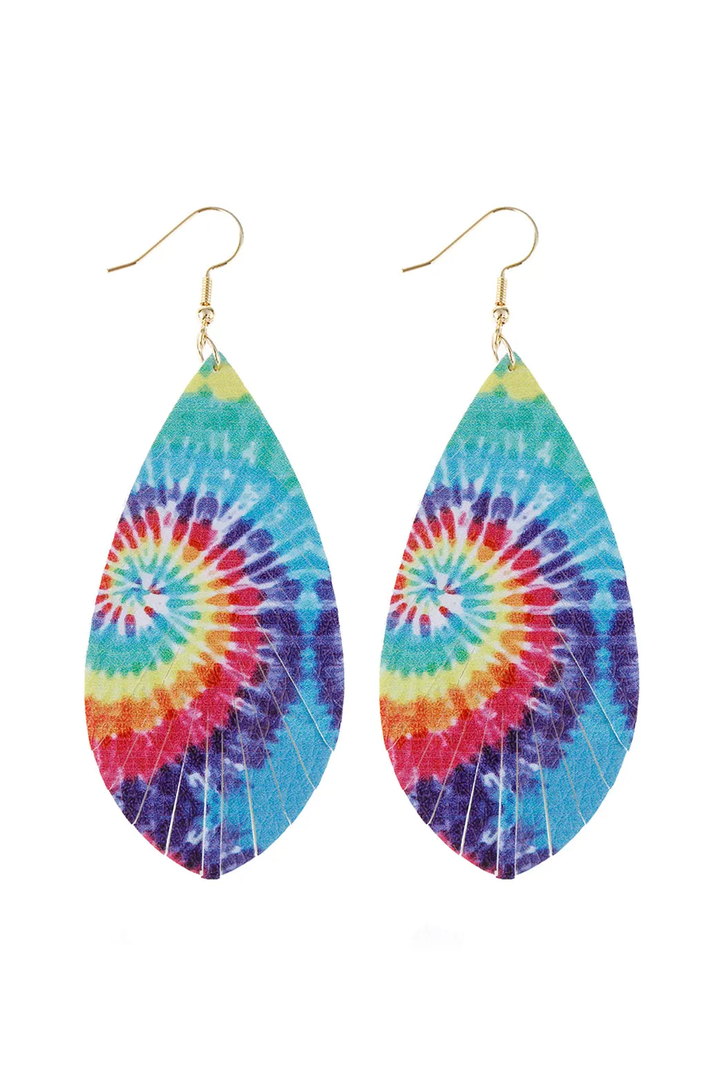 SPIRAL MULTICOLOR PRINTED LEATHER TASSEL HOOK EARRINGS