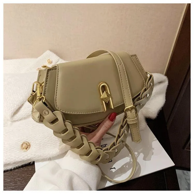 Spring New Style Woven One-shoulder Handbag Simple Cross-body Saddle Bag