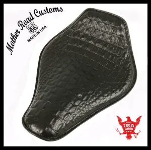 Spring Seat Chopper Bobber Harley Sportster 11x14 Black Gator Snub Nose Leather