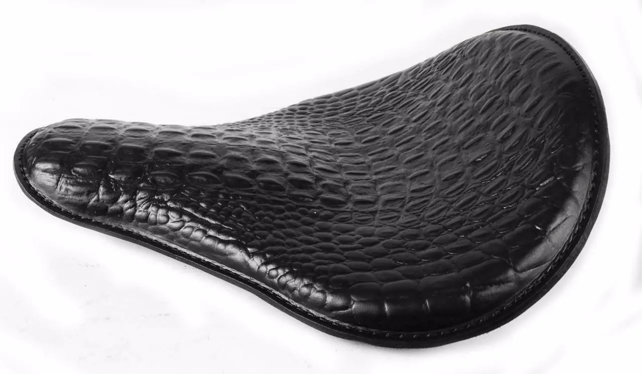 Spring Seat Chopper Harley Sportster 12x13" Black Alligator Leather Dyna Bobber