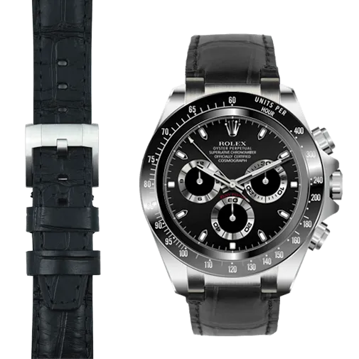 Steel End Link Leather Strap for Rolex Ceramic Daytona with Tang Buckle