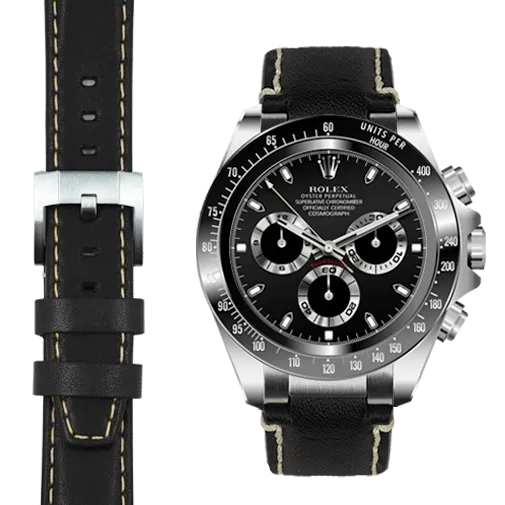 Steel End Link Leather Strap for Rolex Ceramic Daytona with Tang Buckle