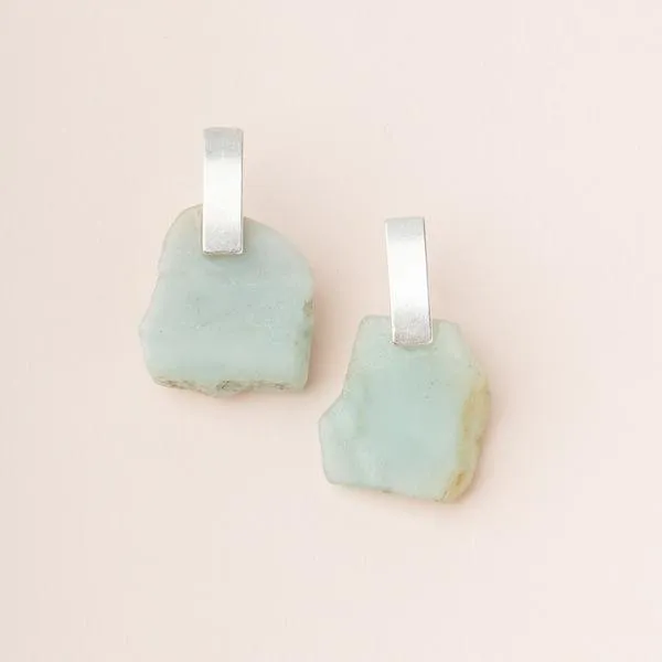 Stone Slice Earrings - Amazonite - Silver/Gold
