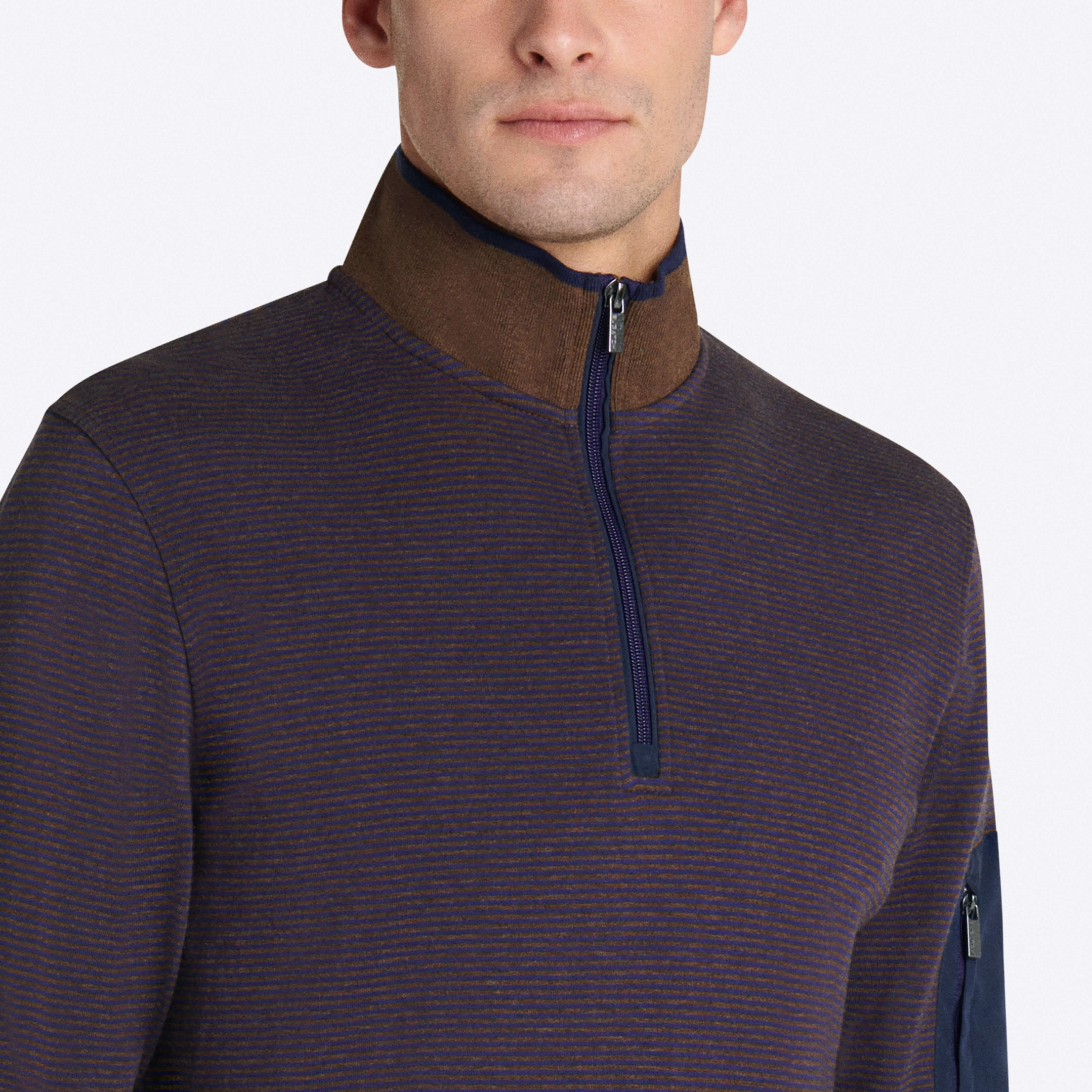 Striped Quarter Zip Mock Neck Pullover