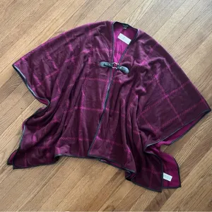 Talbots Trimmed Plaid Ruana/Cape/Pancho Fuchsia M/L