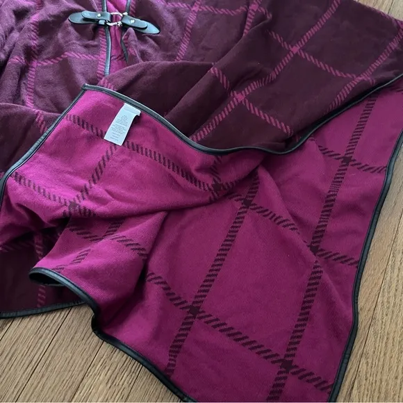 Talbots Trimmed Plaid Ruana/Cape/Pancho Fuchsia M/L