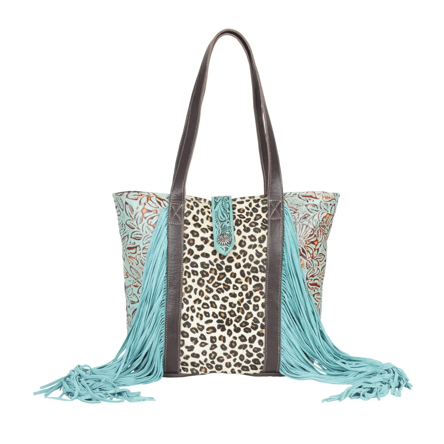 Teal Leather Cheetah Purse