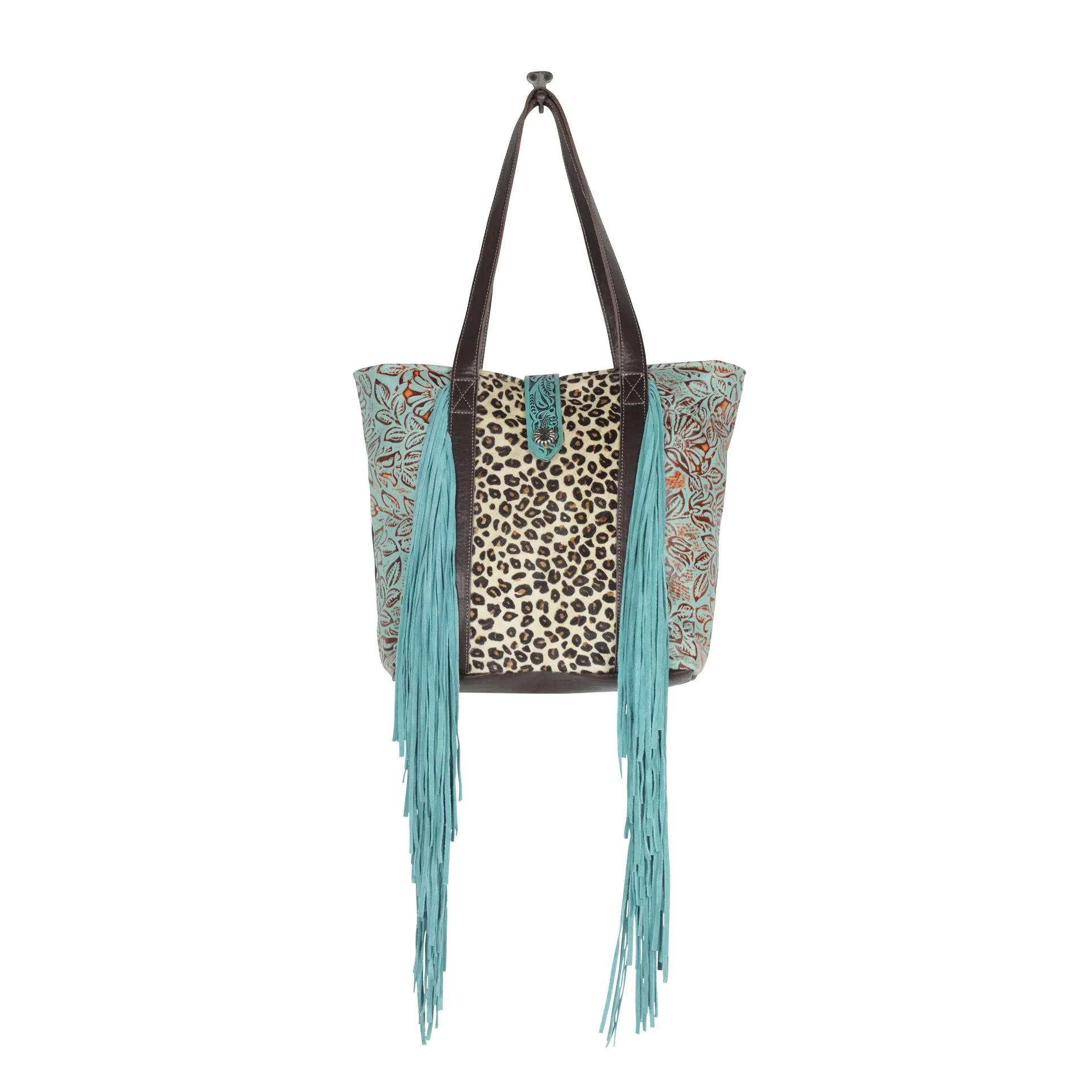 Teal Leather Cheetah Purse