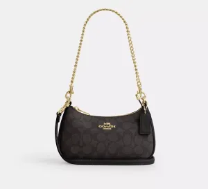 Teri Mini Crossbody Bag In Signature Canvas Walnut Black Coach