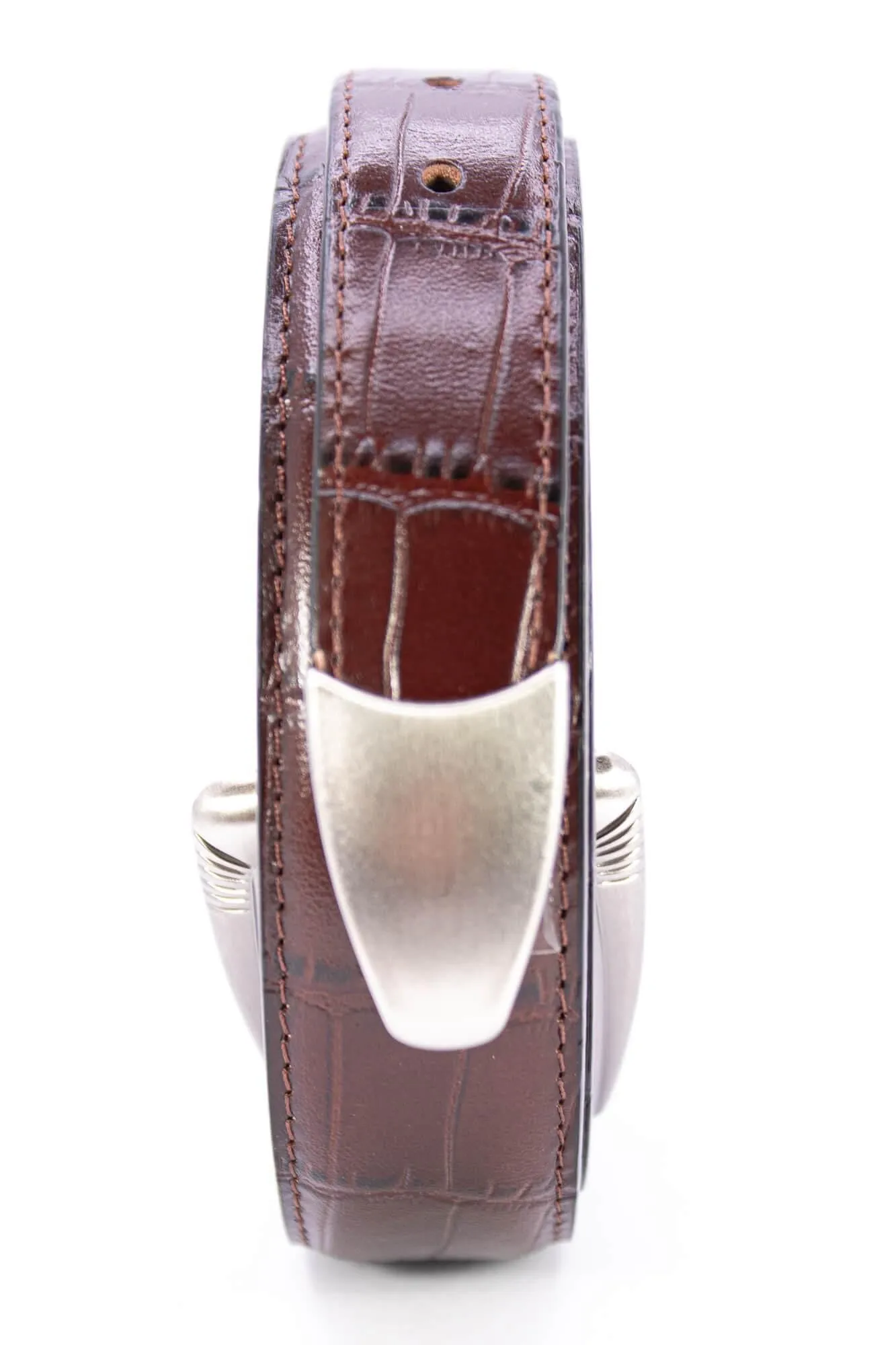 Texas A&M Aggies Men's Collegiate Croc Leather Belt. Texas Aggies Gift. Texas Belt. Brown Croc Pattern Full Grain Finish With Metal Conchos.