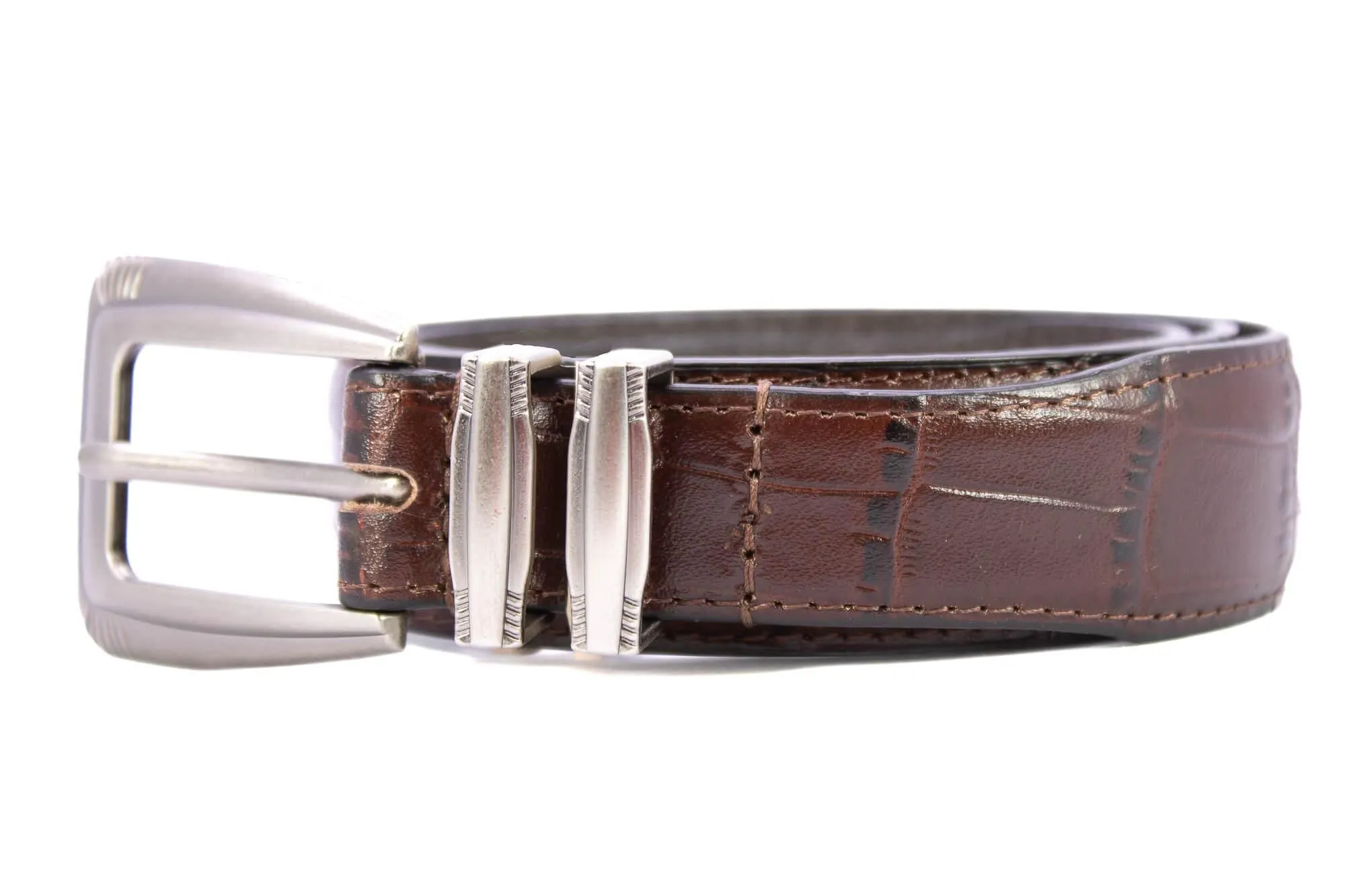 Texas A&M Aggies Men's Collegiate Croc Leather Belt. Texas Aggies Gift. Texas Belt. Brown Croc Pattern Full Grain Finish With Metal Conchos.