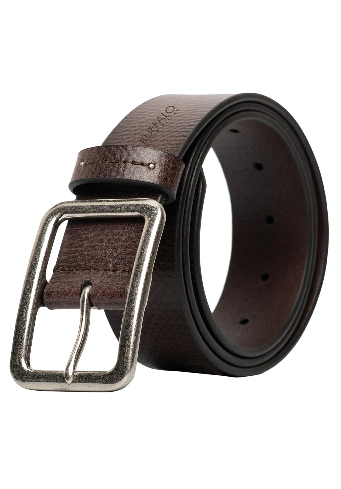 Textured Full Grain Brown Buffalo Leather Belt - BB1002C03