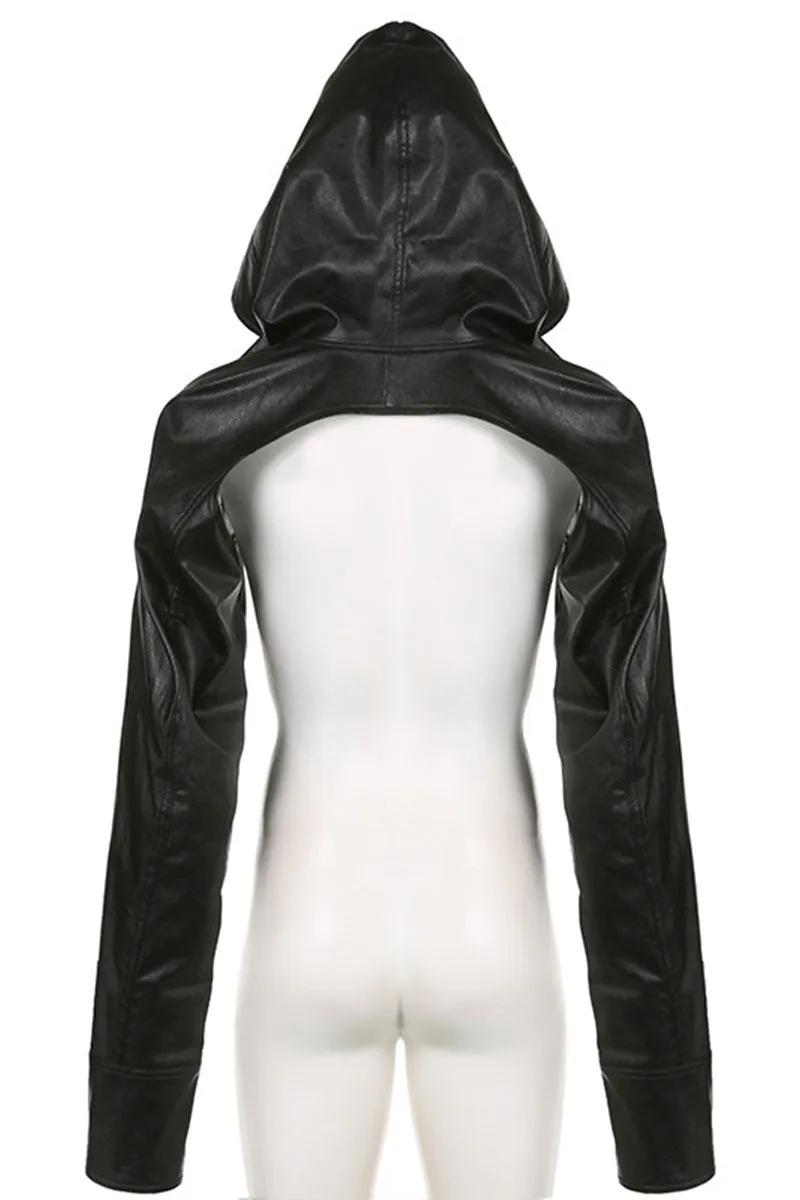 TF0353 Faux Leather Hoodie Jacket