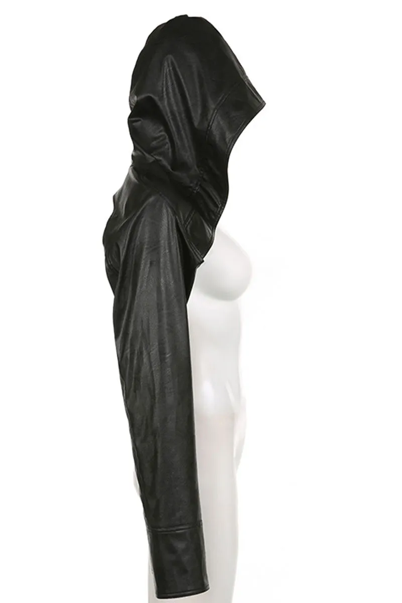 TF0353 Faux Leather Hoodie Jacket