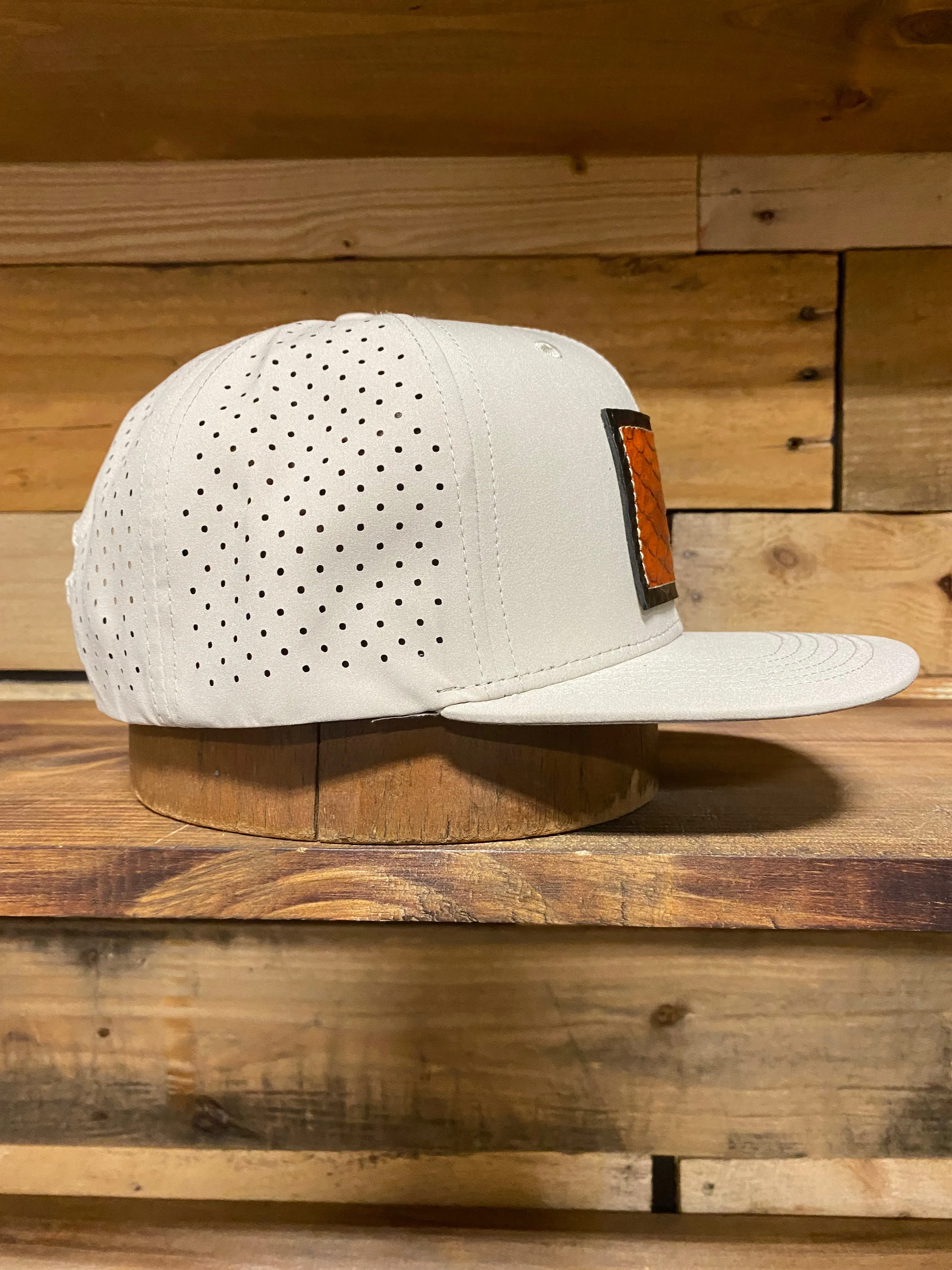 The Leather Head Hat Co leather python embossed patch hydro mesh waterproof Snapback hat cap