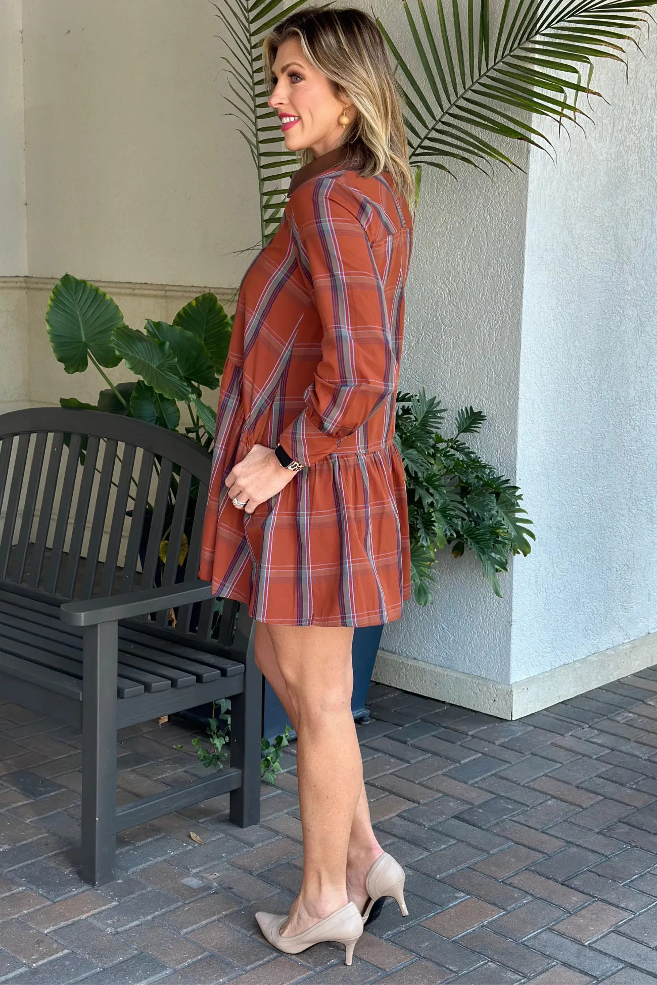 THML Maple Spice Plaid Button Down Dress