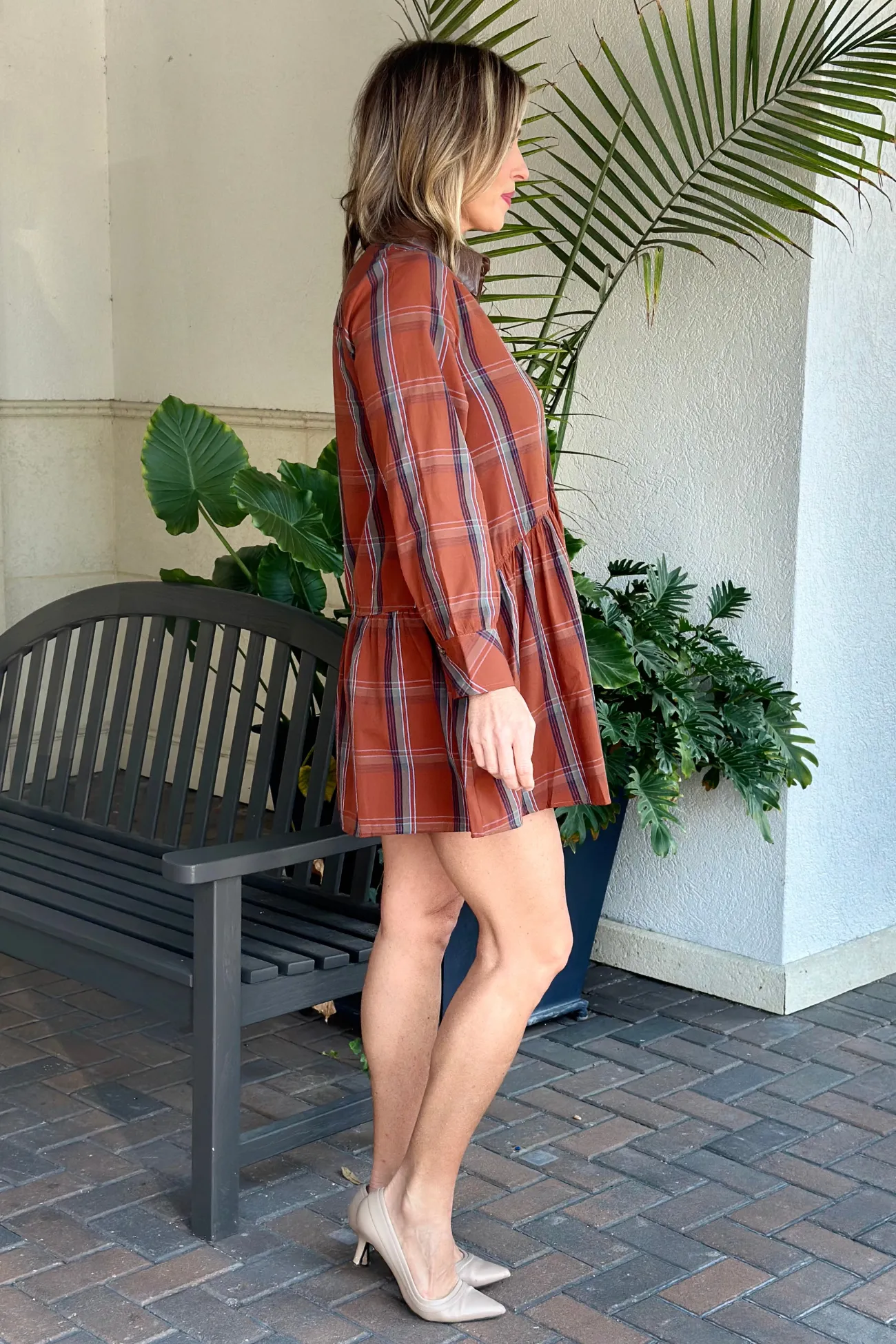 THML Maple Spice Plaid Button Down Dress