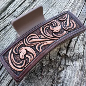 Tooled Leather Hair Clip #2