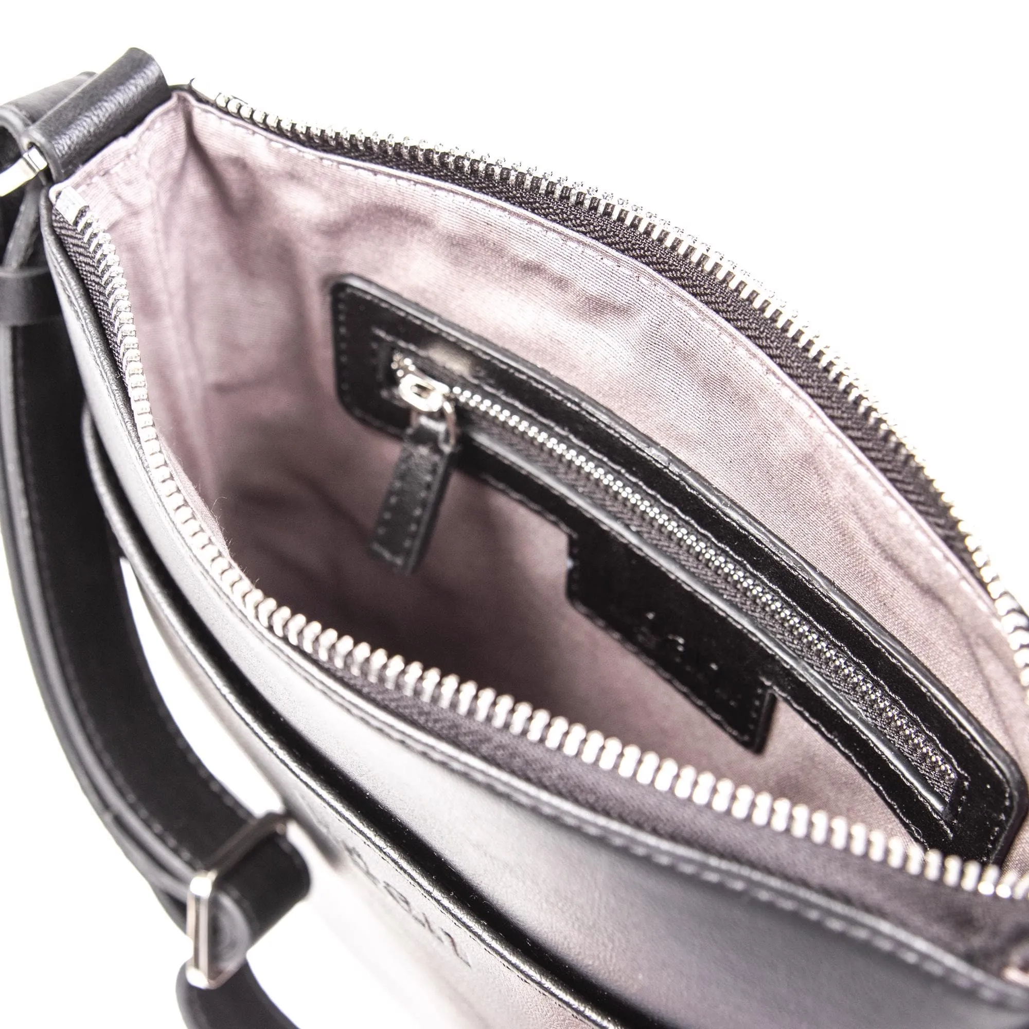 Top Zip Vegan Leather Cross Body Bag | Black