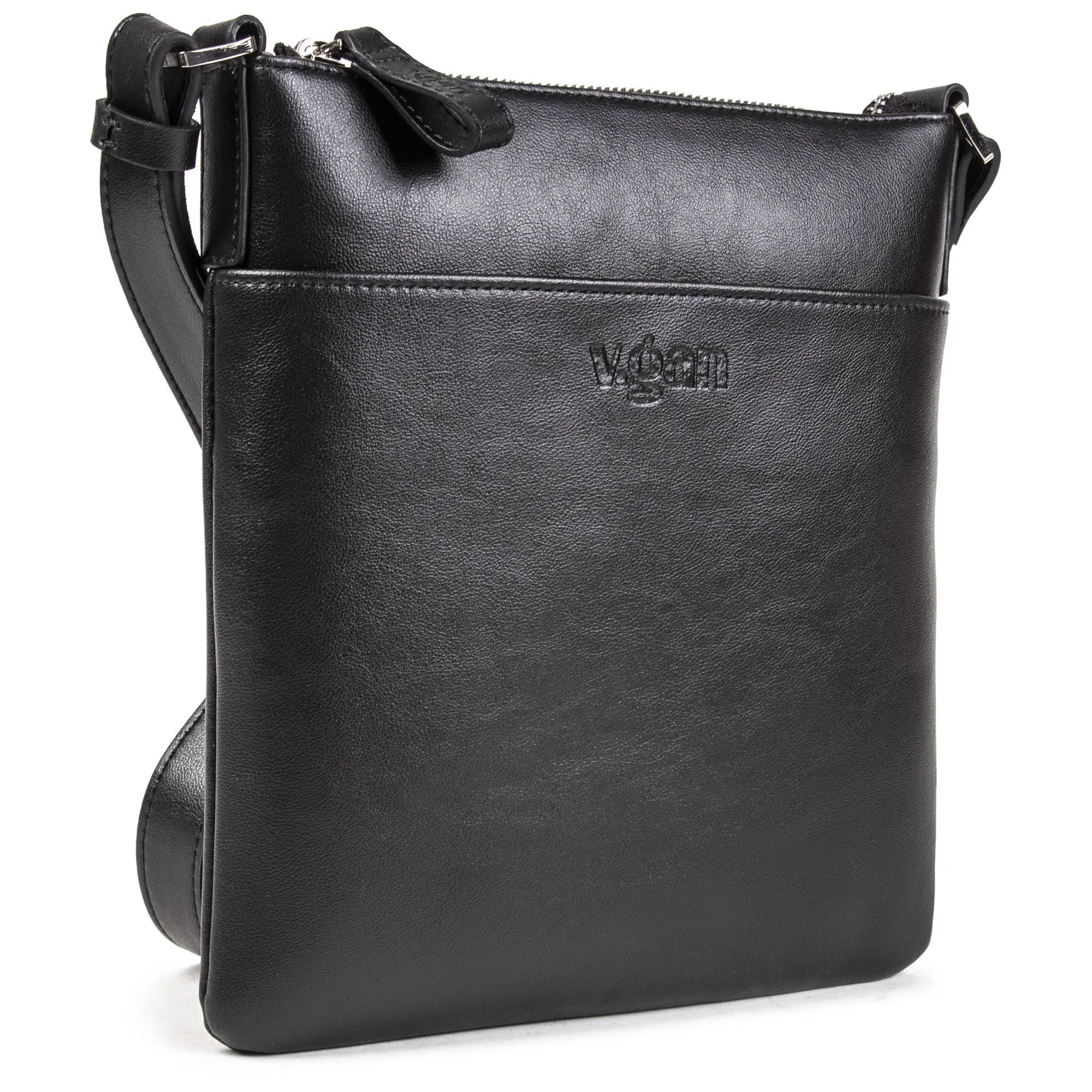 Top Zip Vegan Leather Cross Body Bag | Black