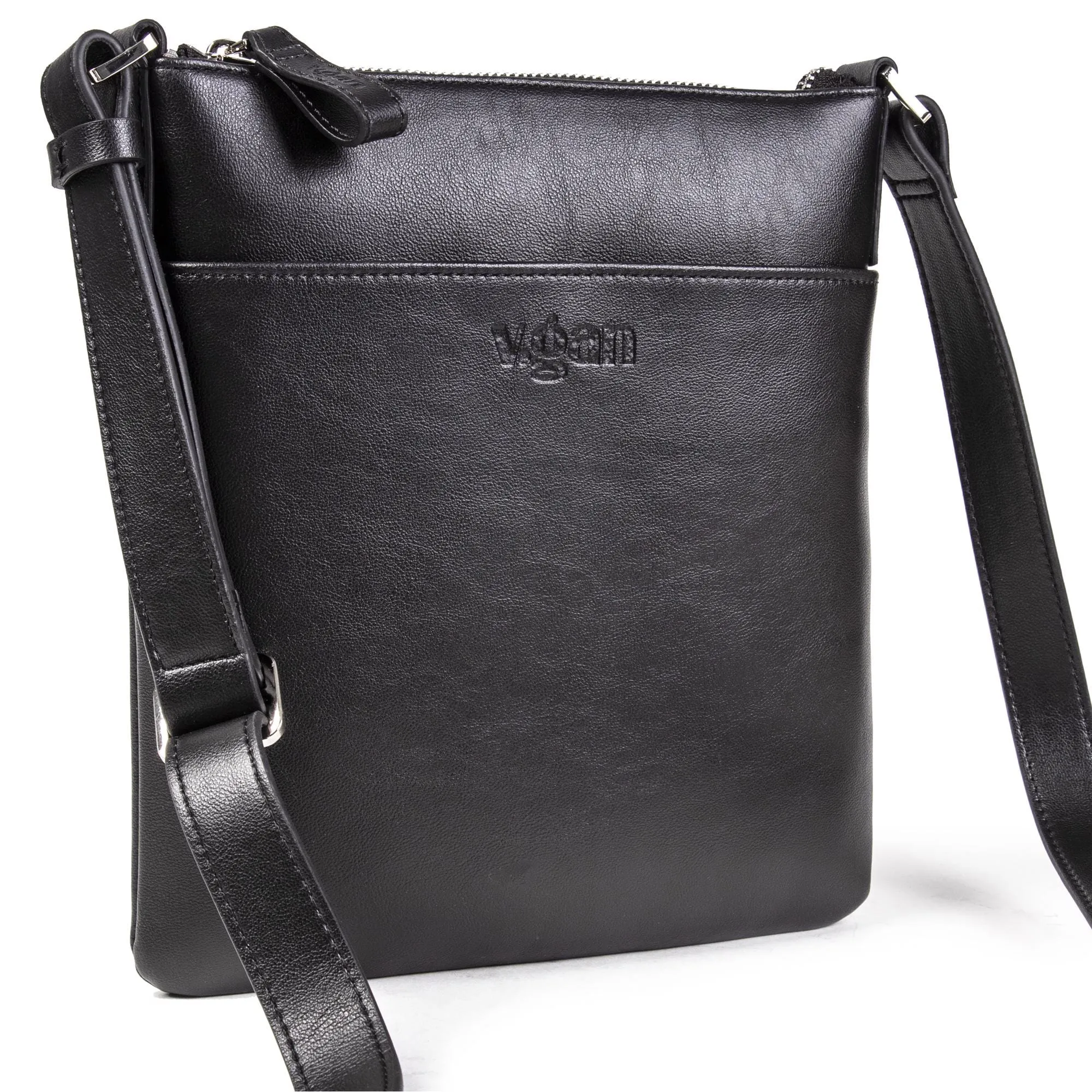 Top Zip Vegan Leather Cross Body Bag | Black