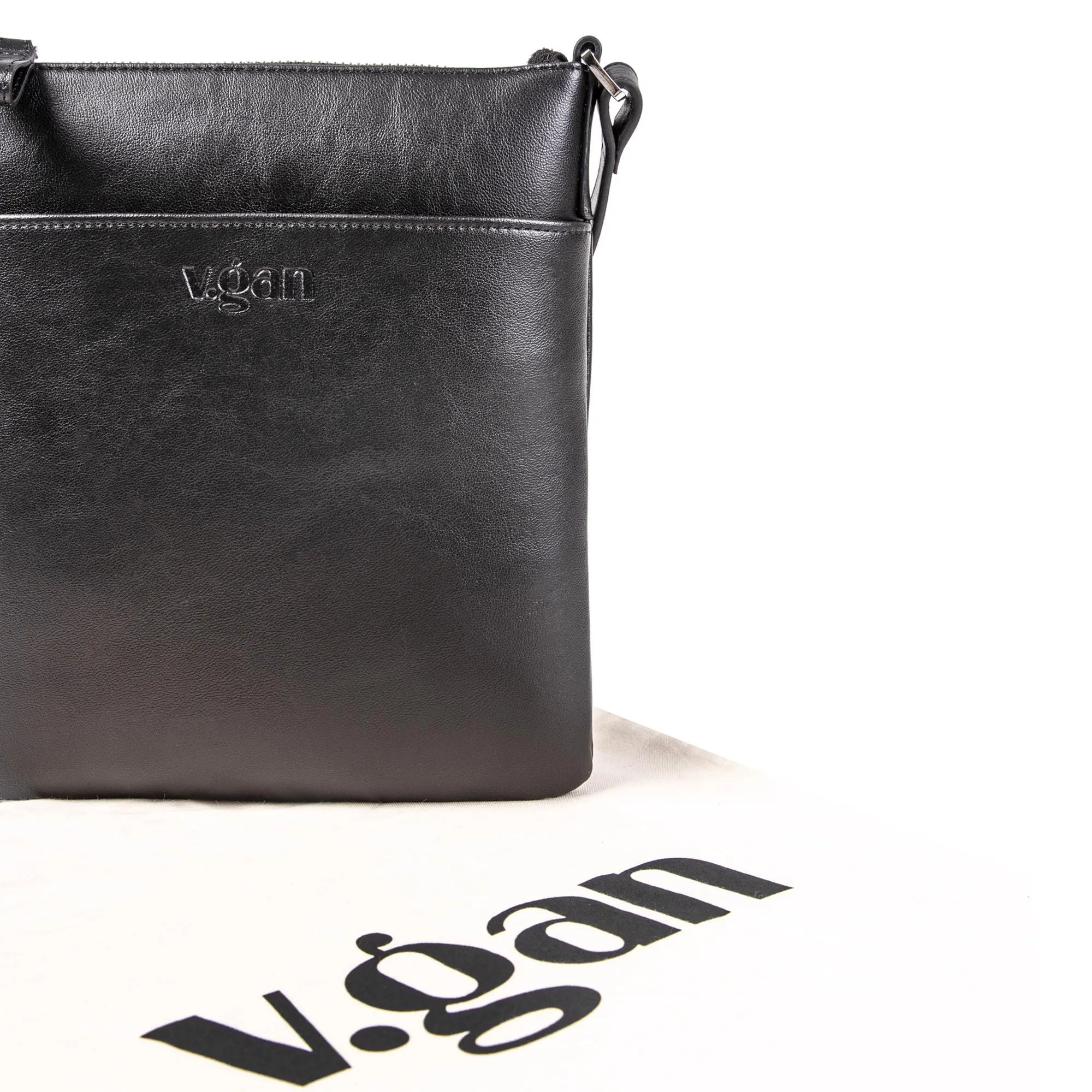 Top Zip Vegan Leather Cross Body Bag | Black