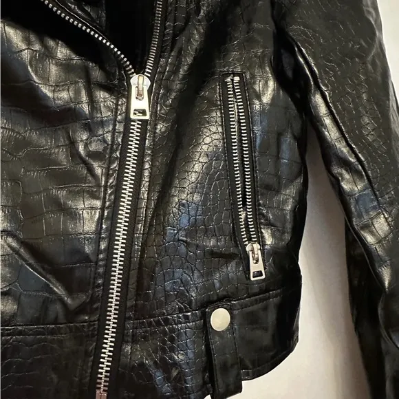 Topshop Black Snakeskin Croc Printed Faux Leather Jacket Women’s Size  4