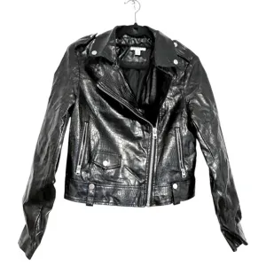 Topshop Black Snakeskin Croc Printed Faux Leather Jacket Women’s Size  4