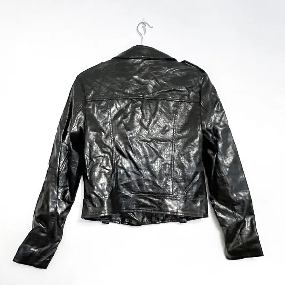 Topshop Black Snakeskin Croc Printed Faux Leather Jacket Women’s Size  4