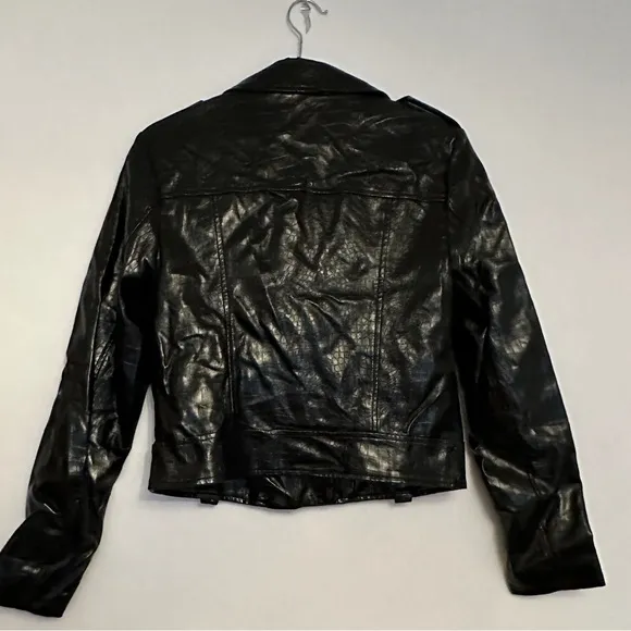 Topshop Black Snakeskin Croc Printed Faux Leather Jacket Women’s Size  4