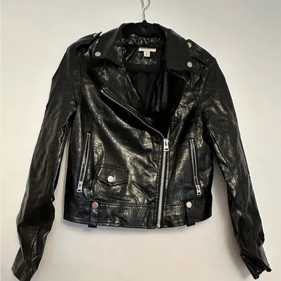 Topshop Black Snakeskin Croc Printed Faux Leather Jacket Women’s Size  4