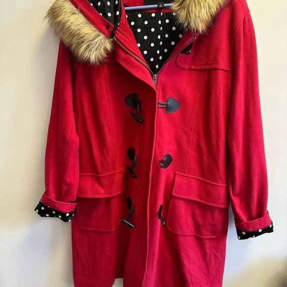 Torrid Red Pea Coat with Faux Fur Trim