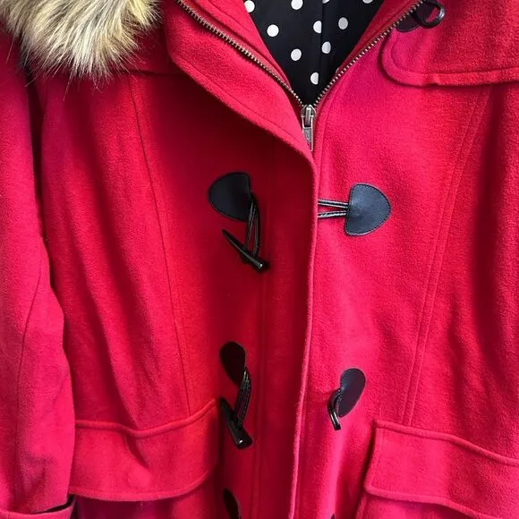 Torrid Red Pea Coat with Faux Fur Trim